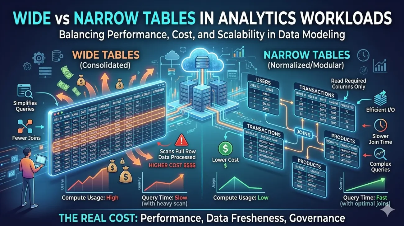 The Cost of Wide Tables vs Narrow Tables in Analytics Workloads